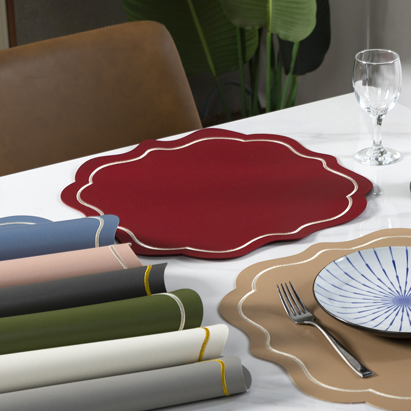 PVC Leather Embroidery Waterproof Wedding Placemat Table Mat Place Mats Dining Table Mat
