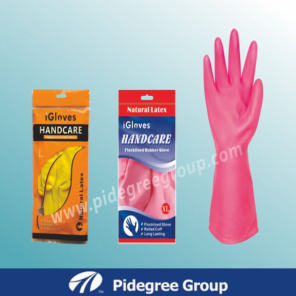 Colorful Flock Lined Latex Coated Rubber Work Household Gloves