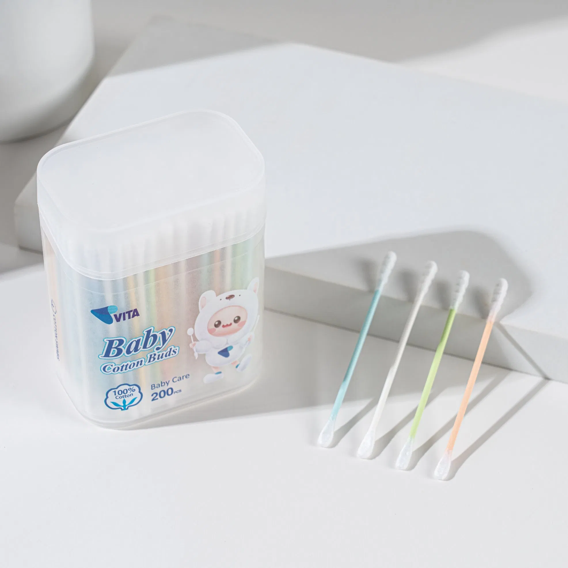 Baby-Friendly Colorful Paper Stick Cotton Swabs - 200 Count