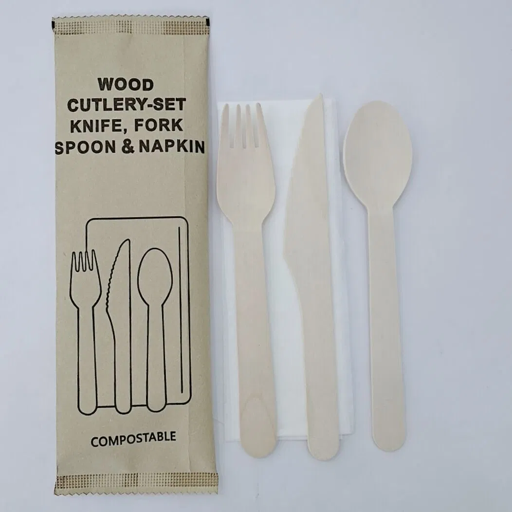 Food Grade Factory-Direct Eco-Friendly Biodegradable High Quality 100% Natural Birch Wooden Cutlery Knife Fork Spoon 160mm
