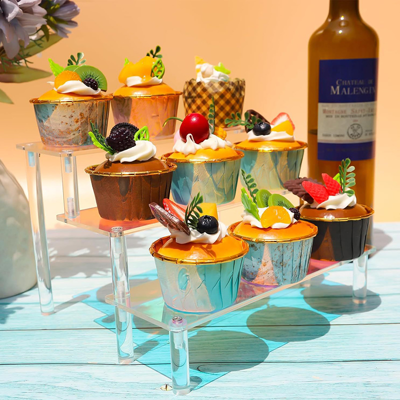 3-Layer Rainbow Colored Acrylic Display Shelf Cupcake Perfume Risers for Hotel