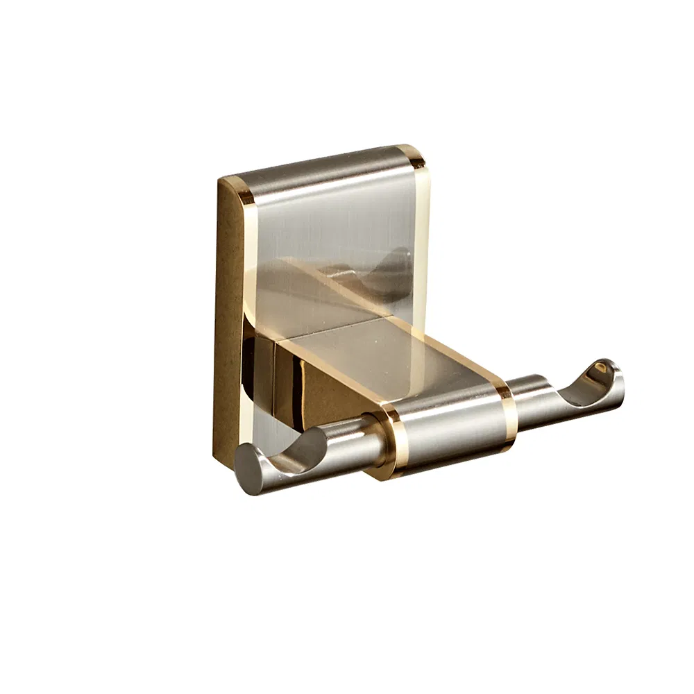 Bathroom Brass Clothes Pothook Wall Mounted Gold Brushed Luxurious Style Dual Pothook Clothes Hook