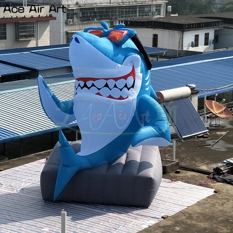 5m Giant Inflatable Shark Animal Sitting The Stone Inflatable Cartoon Animal for Advertising or Decoration