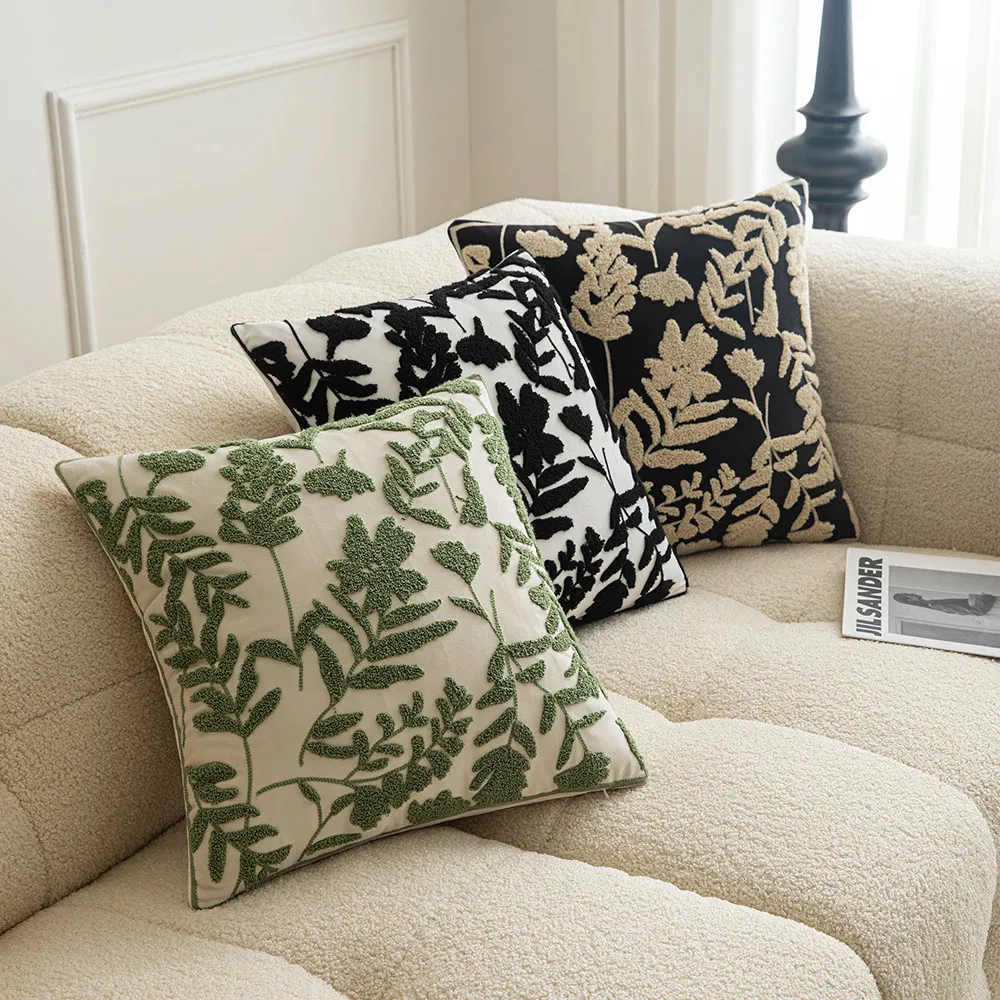 French Three-Dimensional Embroidery Pillow Cover Light Luxury High Sense Headboard Pillow Square Tufted Living Room Sofa Cushion Cover