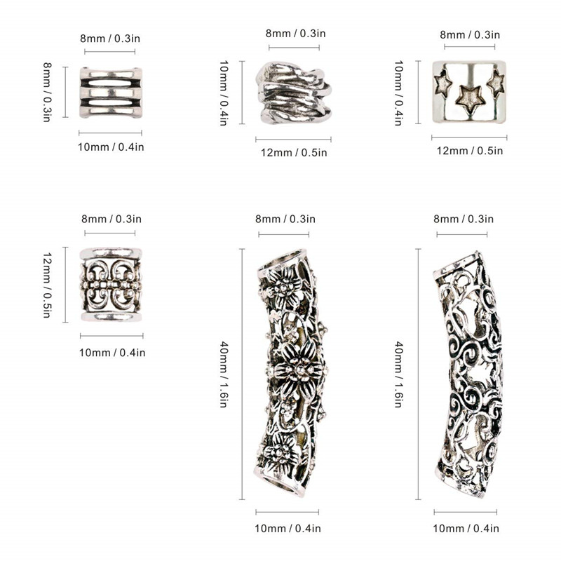 Металлические бусины для дредов и кос, 12 шт.