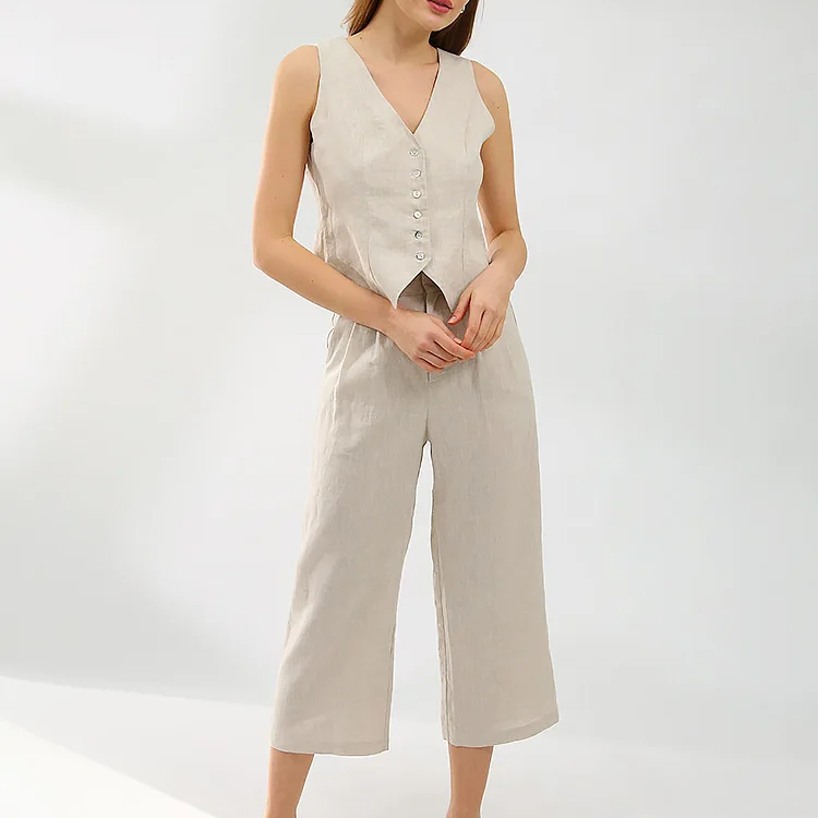 Комплект женский топ на пуговицах и широкие брюки