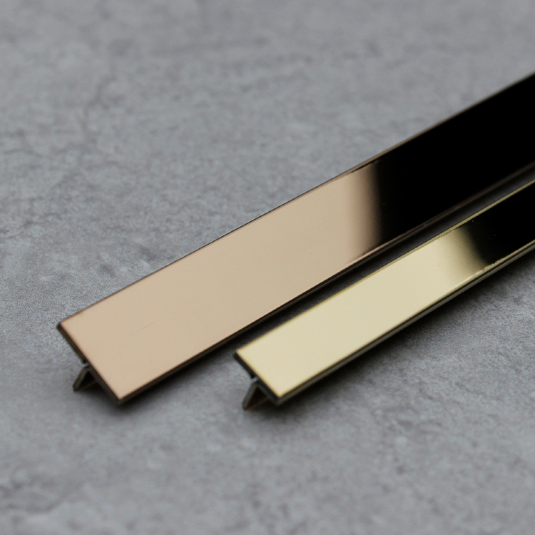 304 201 Art Stainless Steel Title Corner Trim Decoration Flexible T Shape Tile Trim Mirror Hailine Finish Gold Bronze Color