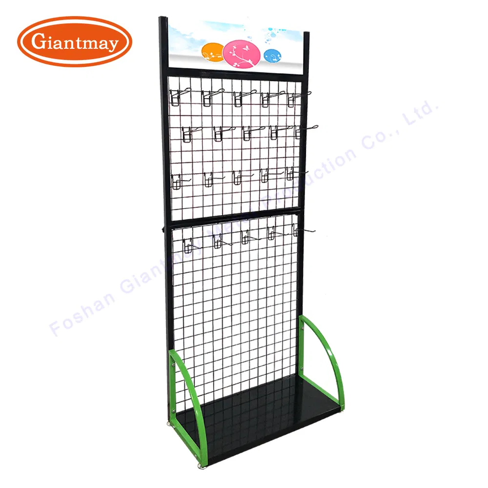 Retail Store Metal Floor Wire Grid Mesh Hook Hanging Display Rack Stand