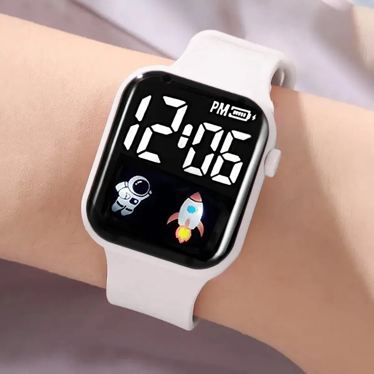Watch Set Gift Cute Silicone Square White Cartoon