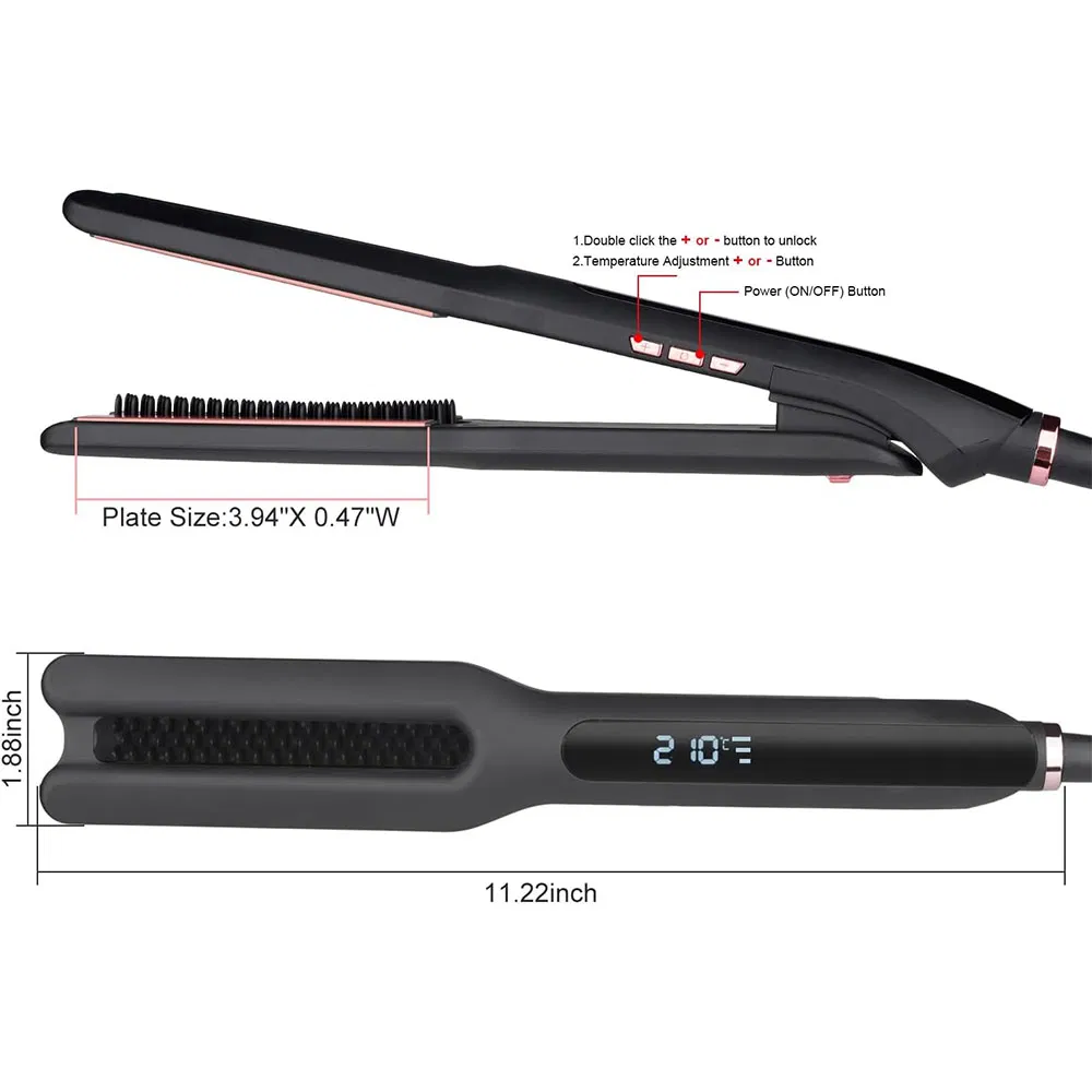 U Shaped Wide Size Hair Straightener PTC Quick Heating Flat Iron with LCD Display