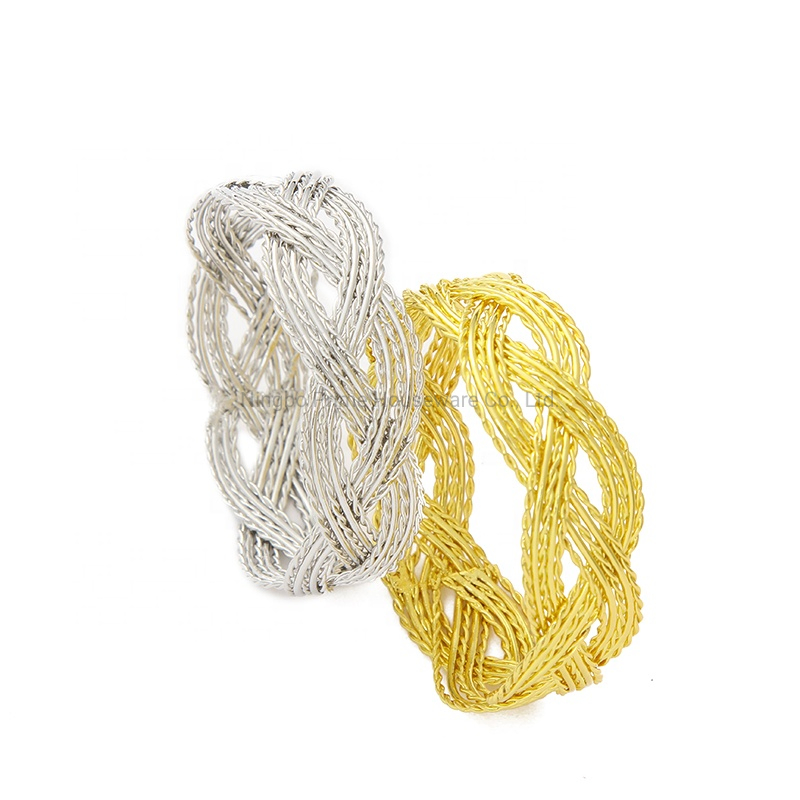Gold Iron Material Round Shape Woven Wire Shiny Good Quality Plated Napkin Ring for Table Decor