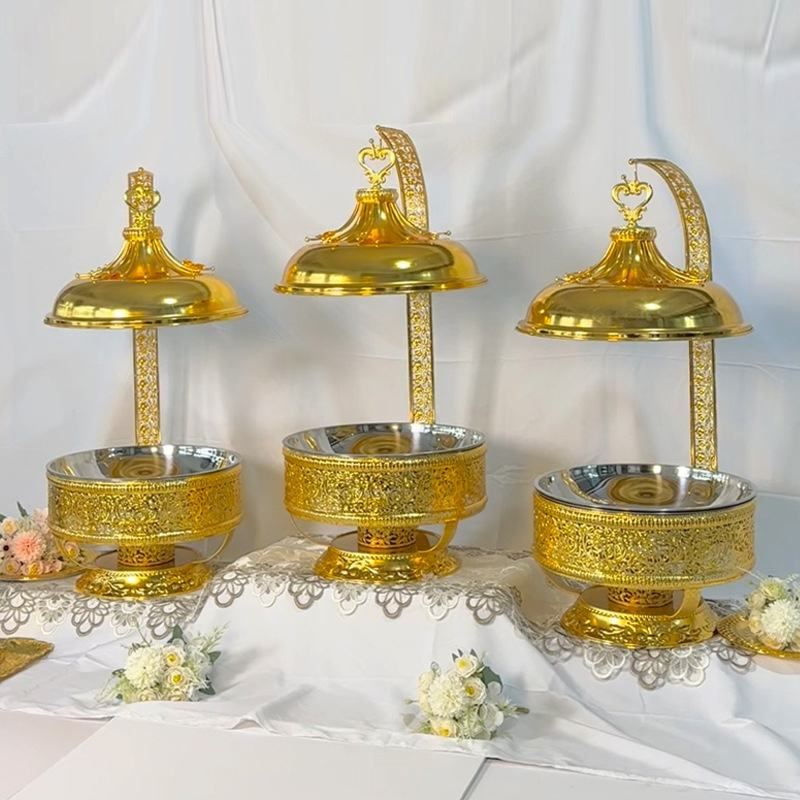 Multifunctional Metal Lid Middle East Export for Outdoor Weddings Includes Forks Warming Golden Buffet Stove
