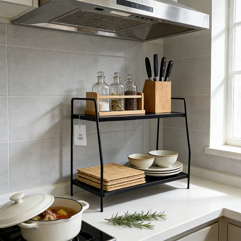 Двухуровневая полка для специй из дерева и металла