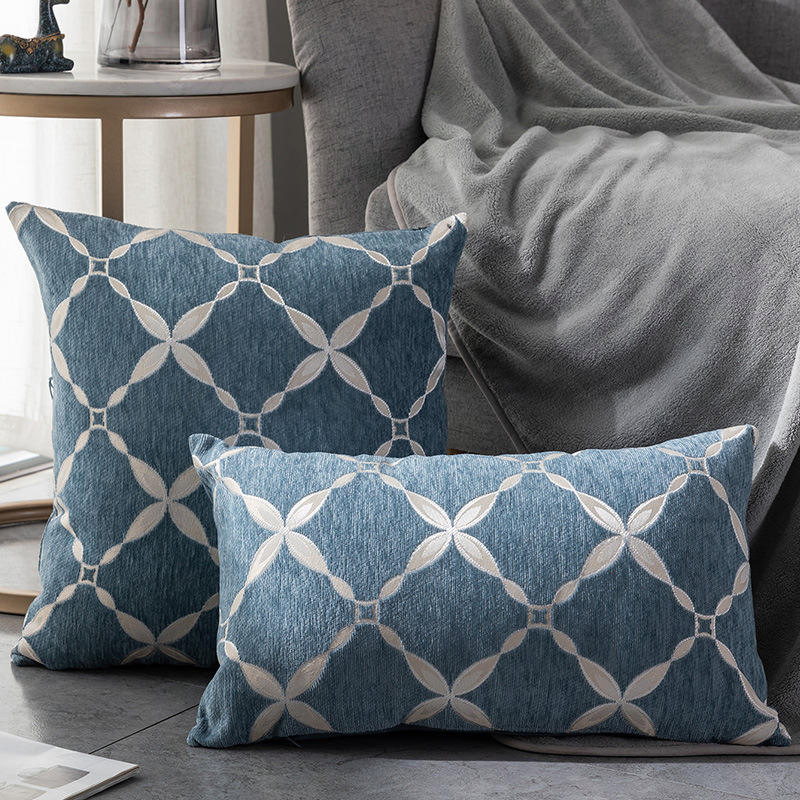 Light Pink Geometric Rhombus Chenille Cushion Cover Living Room Bedroom Car Hotel Cushion Cover