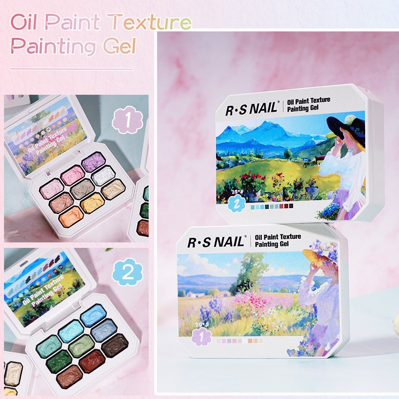 R S Nail High Quality 9 Colors Nine-Grid Macaron Oil Painting Gel Palette Nail Polish Set