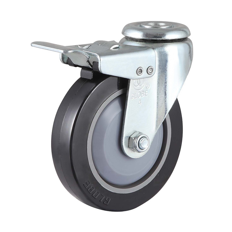 3"4" 5" PU Flat Caster Bolt Hole Trolley Wheel Dual Brake