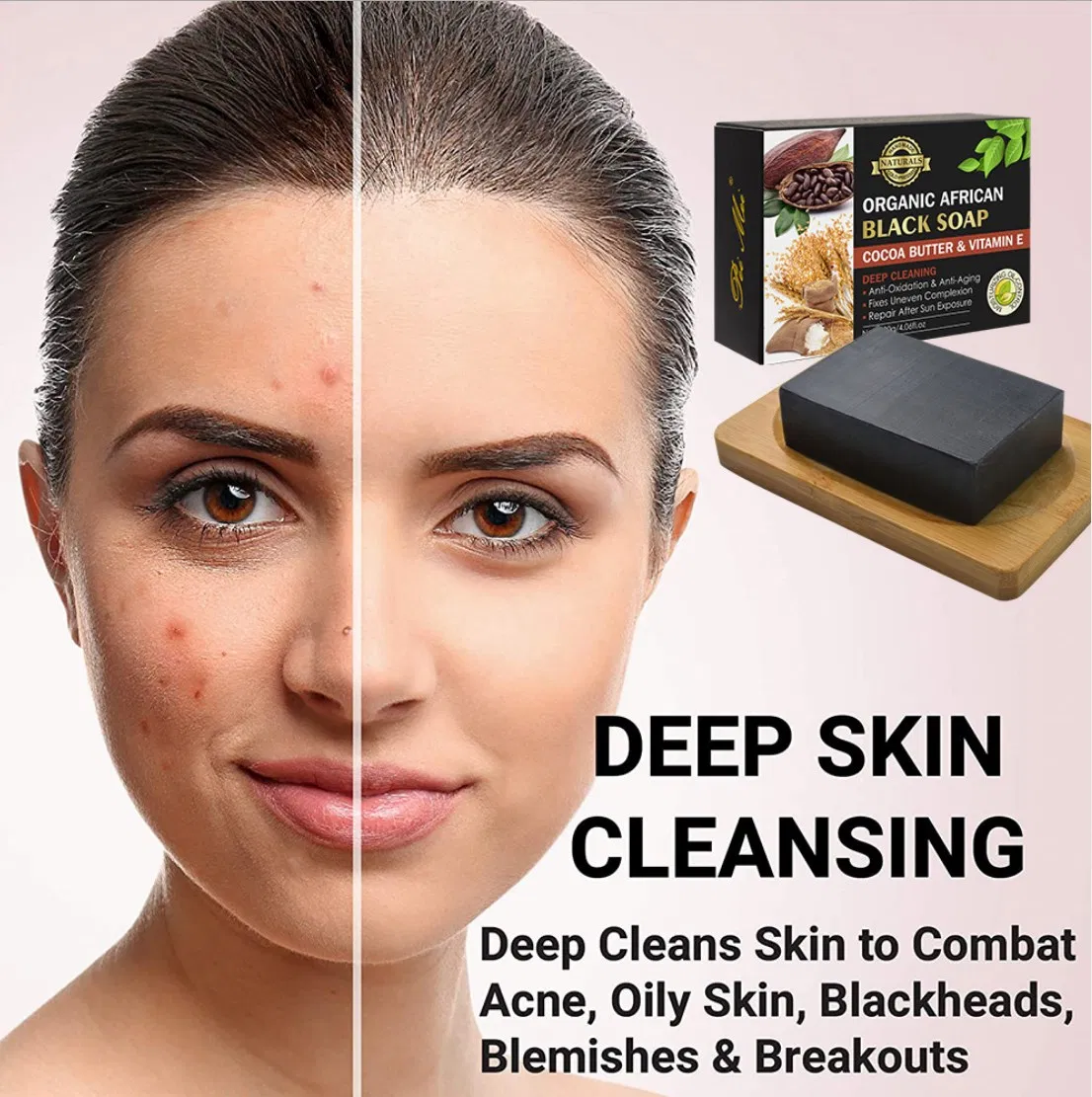 OEM Herbal Organic Handmade Facial Cleanser African Black Soap Bar