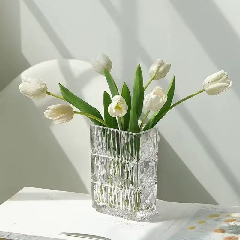 Clear Crystal Glass Vase Hydroponic Flower Pots Desk Decoration Artificial Flower Decorative Floral Arrangement Square Vases