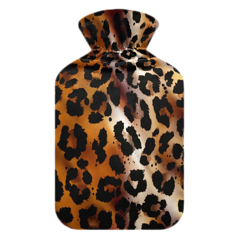 1000ml / 2000ml Rubber Hot Water Bag Hand Warmer Hot Water Bottle with Classic Leopard Fleece Cover