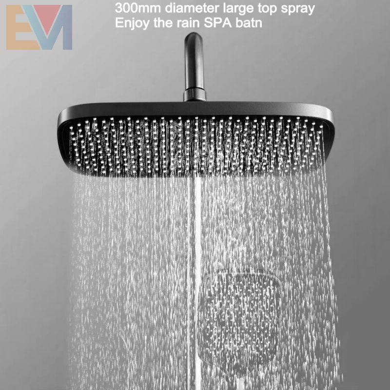 Metal Gun Luxury Hotel 4 Function Rainfall Head Shower Column System Set Exposed Wall Mount Bathroom Wash Room Piano Shower Set