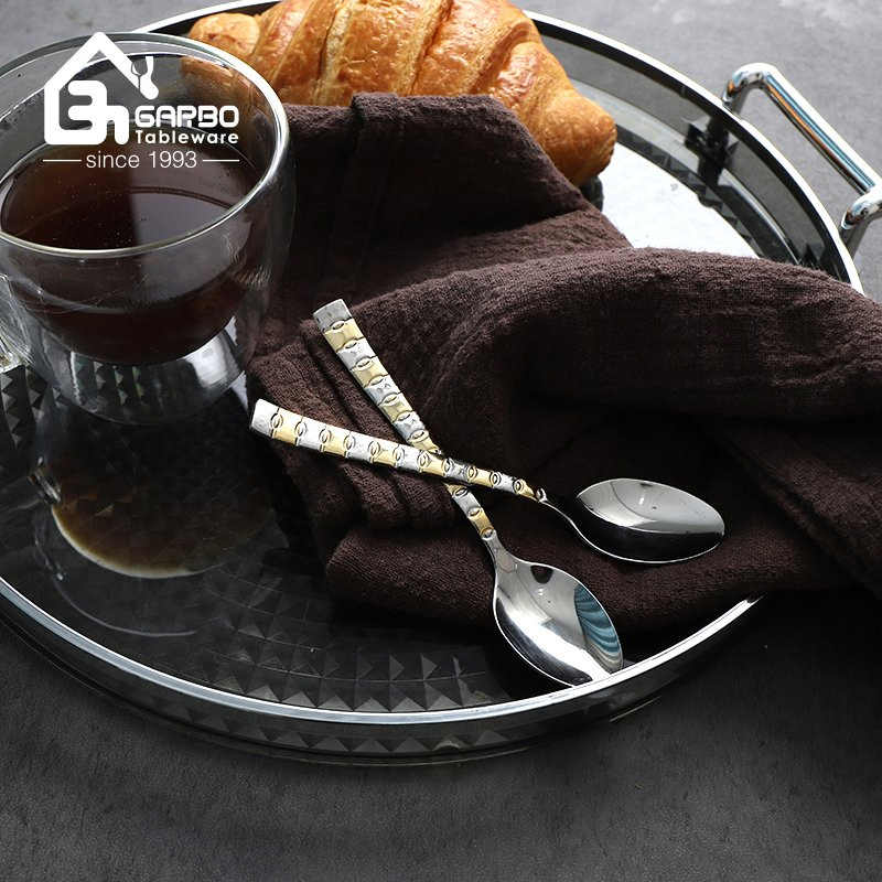 Long Handle Cutlery Tablespoon Soup Serving Embossed Pattern Handle Stainless Steel Elegant Dinner Spoon