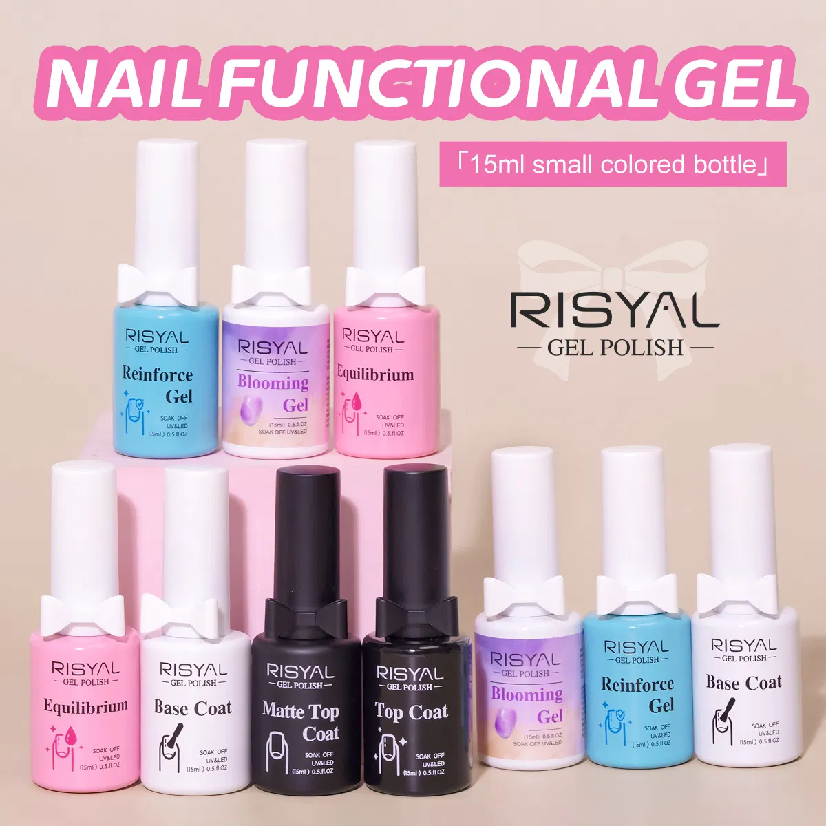 Professional Salon Gel Polish Set 60 Colors with Rubber Base Coat and No Wipe Top Coat
