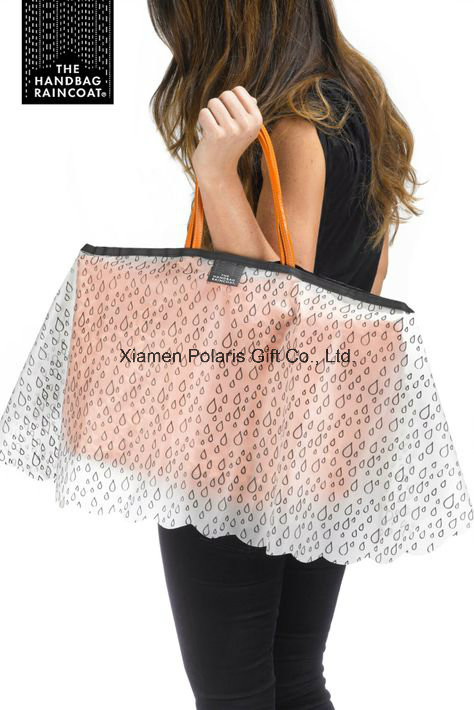Novalty Customized Transparent Sheer Polyurethane PU Handbag Raincoat with Pouch