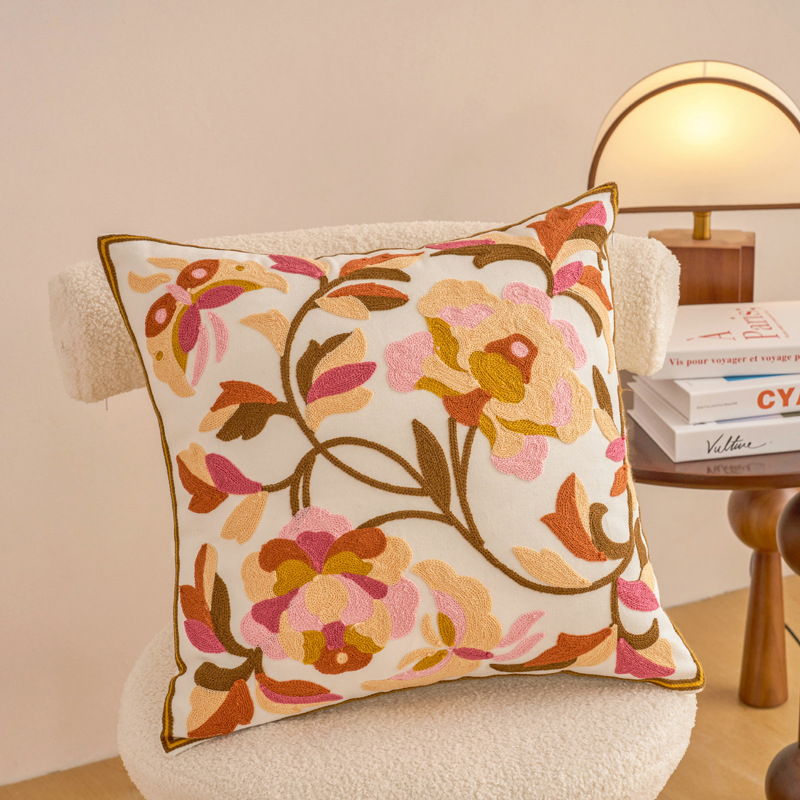 Cotton Embroidery Home Decorative Square 18 X18 Inches Pillowcase Yellow Cushion Cover