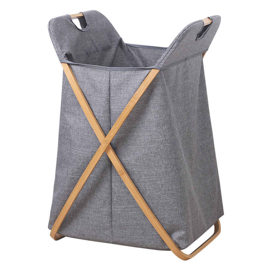 Simple Foldable X-Shaped Bamboo Laundry Storage Basket for Home Use