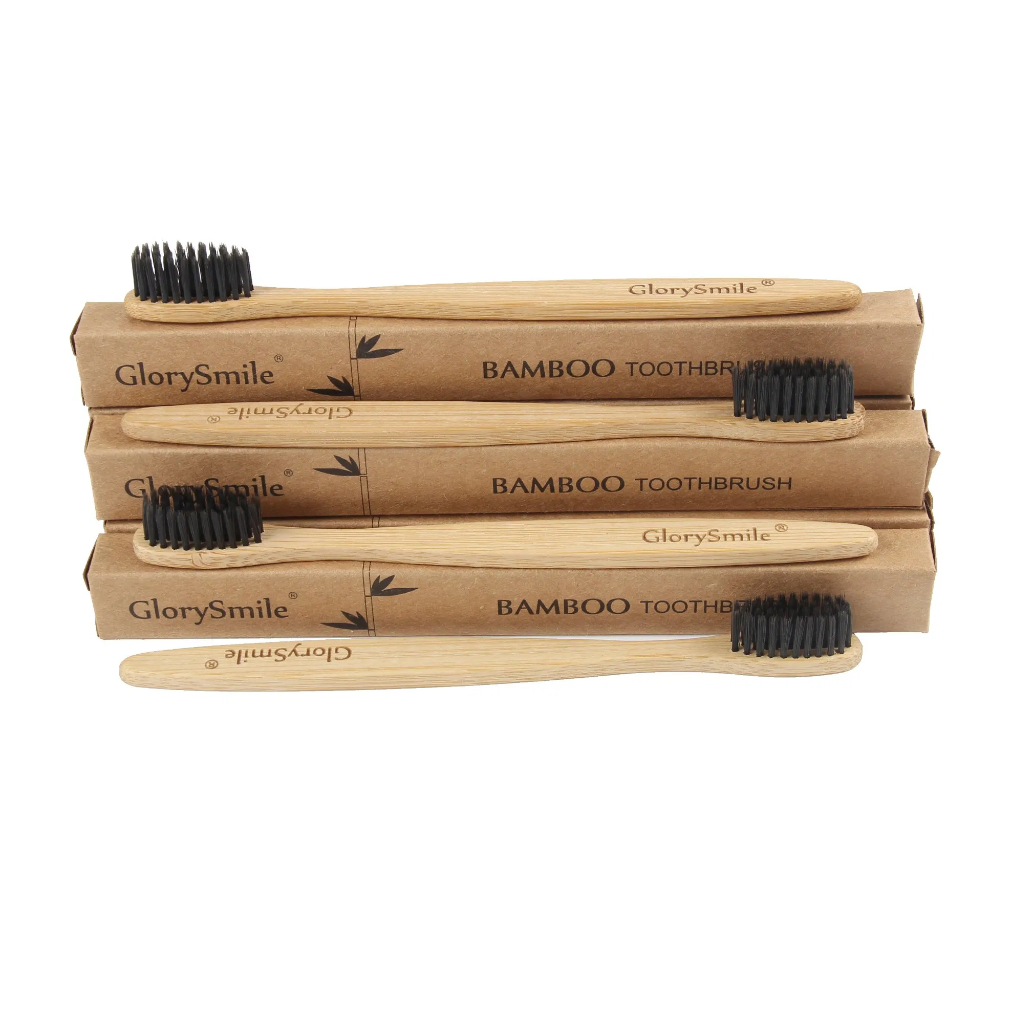 Wholesale Private Logo Natural Wooden Handle Black Soft Bristles Charcoal Organic Bamboo Toothbrush