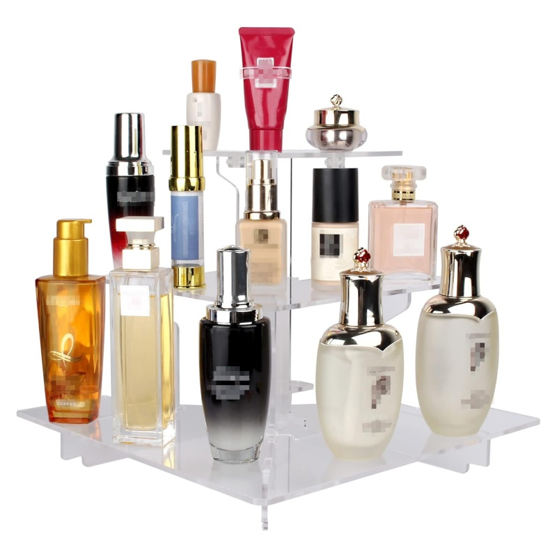 Acrylic Riser Display Shelf 3-Tier L-Shaped Platform for Amiibo Funko Pop Figures Perfume Cologne Organizer Cupcake Desserts Holder Crystals Collectibles Tablet