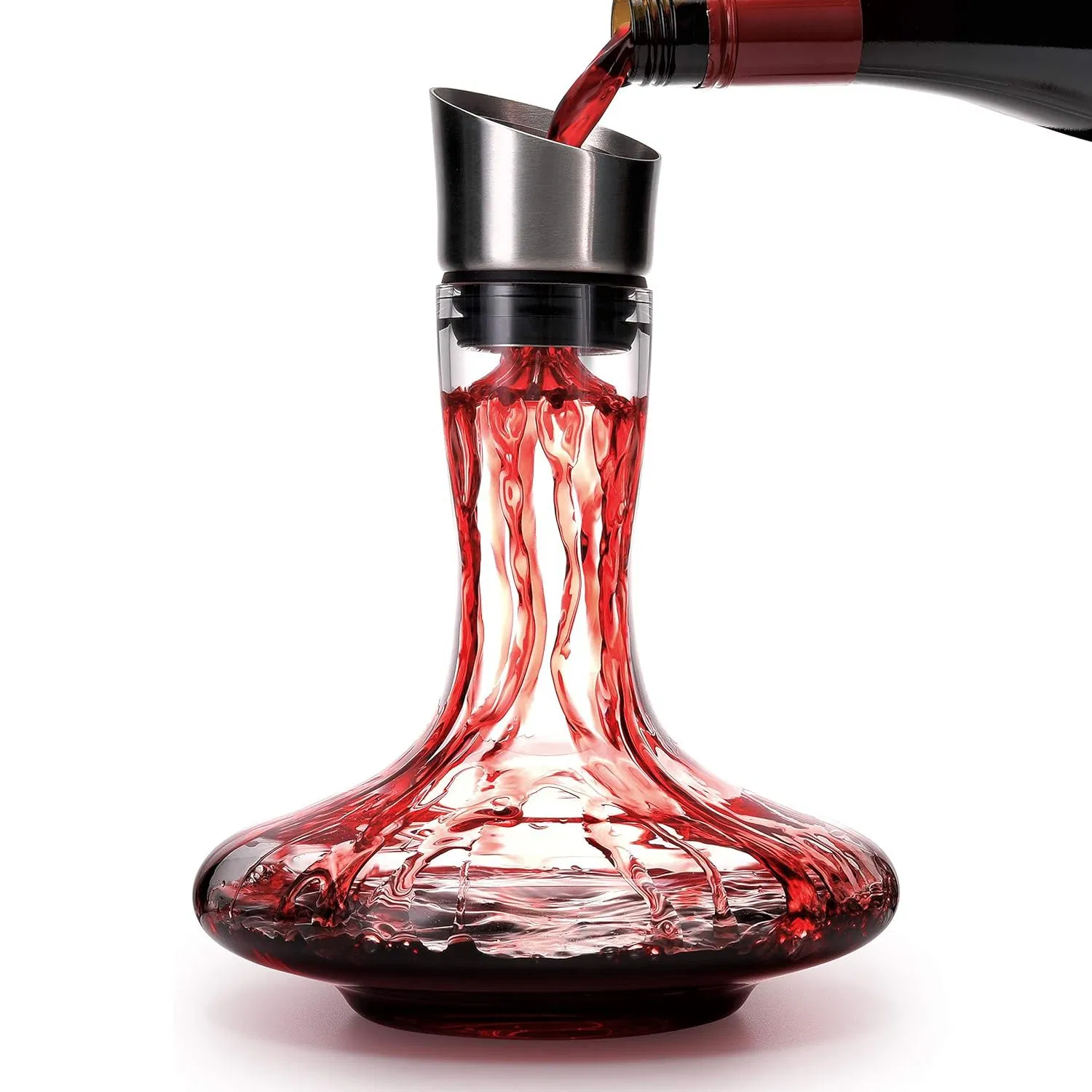OEM ODM Elegant Design Slanted Spout High Transparency Transparent Wide Base Crystal Wine Glass Decanter for Beckmen Beckstoffer 75