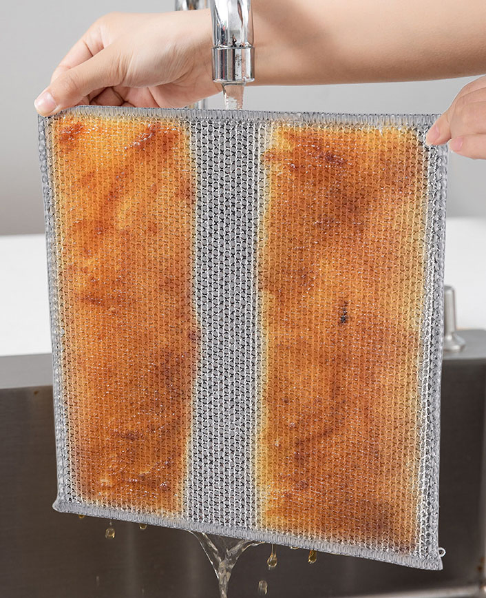 Esun Multifunctional Dish Towel Kitchen Stove Wash Double-Sided Silver Wire Dish Cloth for Cleaning Dishes