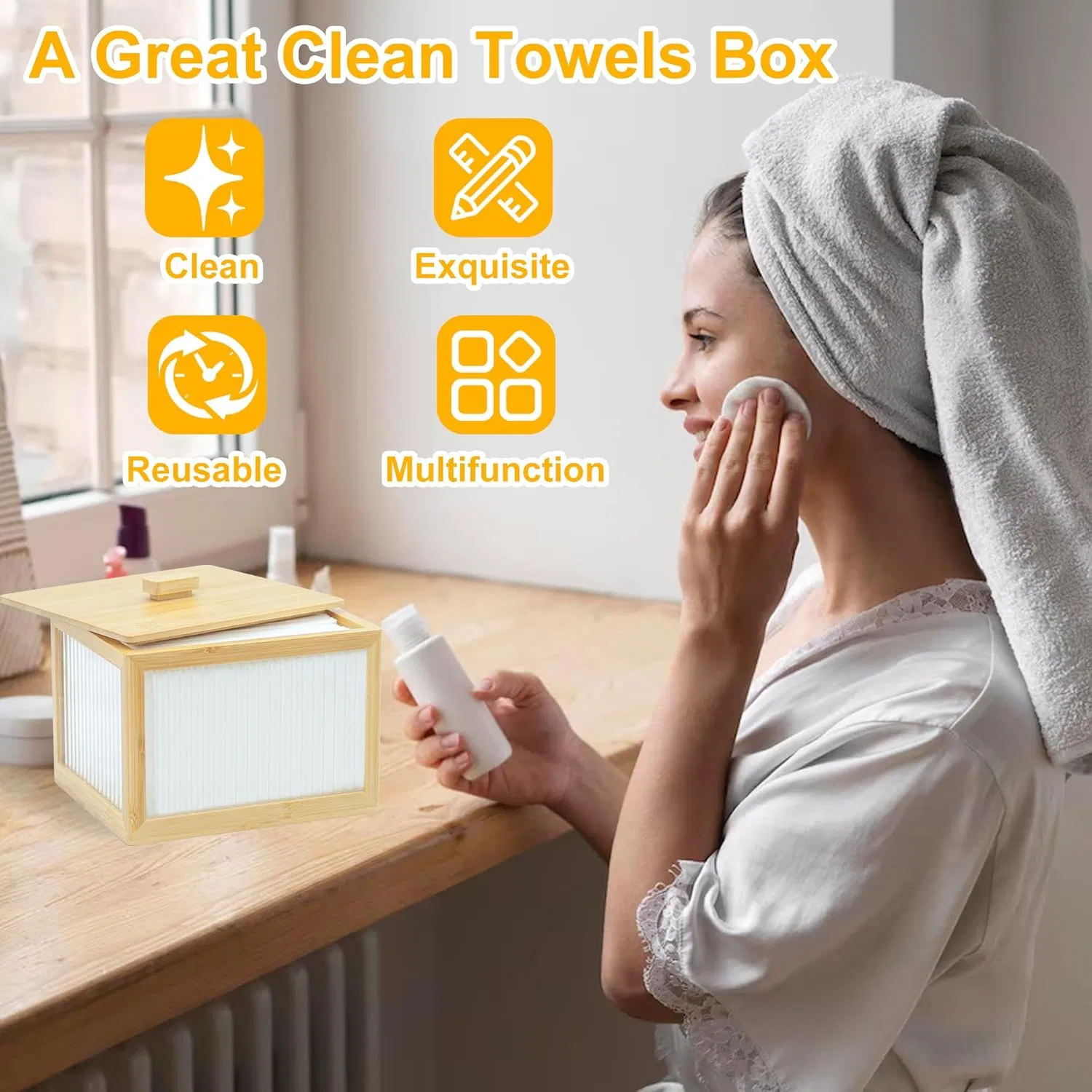 Bamboo and Organic Board Storage Makeup Remover and Face Towel Storage Box