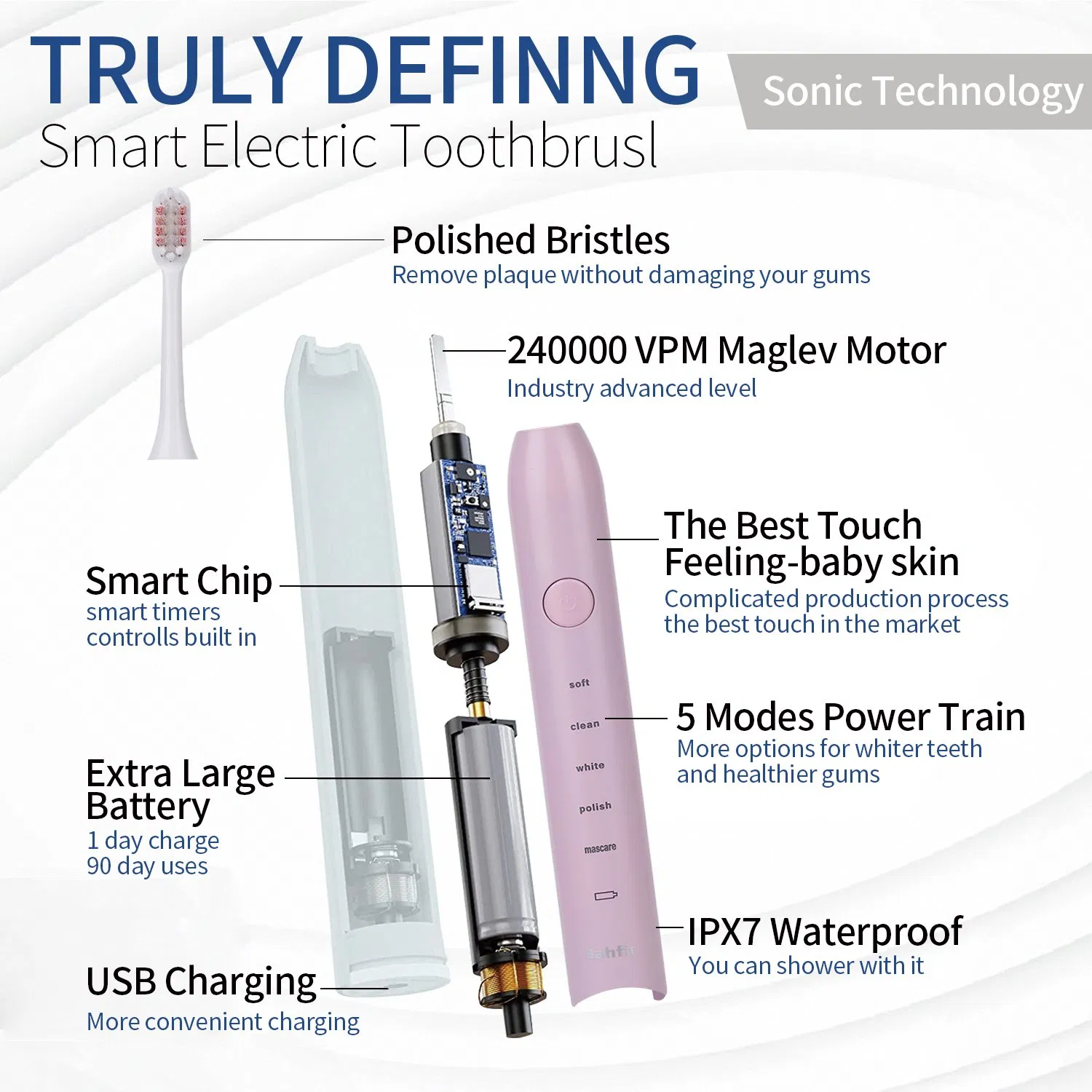 China Manufacturer Long Battery Life Automatic Electric Toothbrush with FDA
