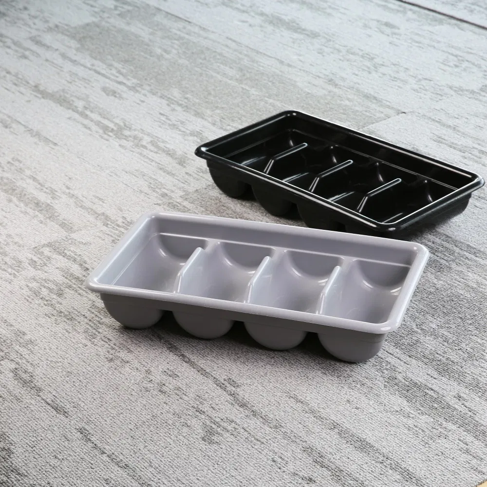 4 Compartment Restaurant Plastic Fork Knife Flatware Tableware Storage Box Cutlery Tray