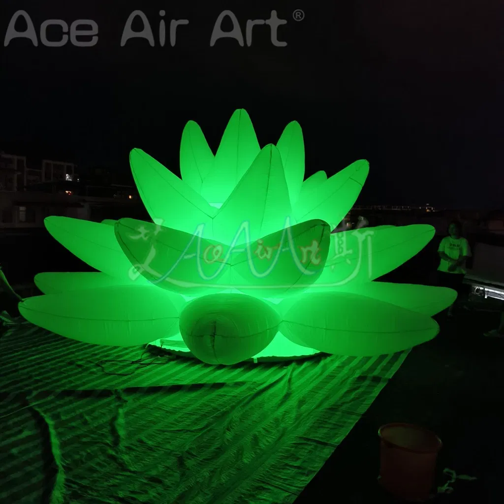LED Lights Ground 5m Dia Inflatable Lotus Flower for Outdoor Decoration Advertising