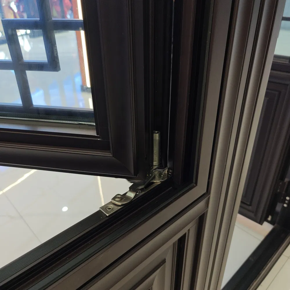 Elegant Chinese Antique Casement Window with Carved Wood Lattice and Aluminum Composite Frame