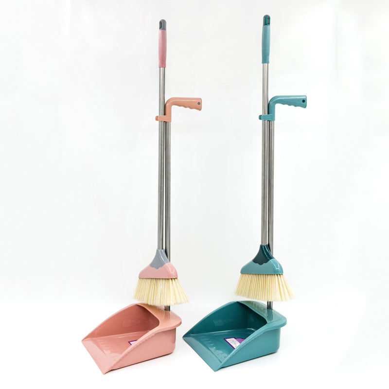 New Design Stainless Steel Rod Broom Household Items Plastic Cleaning Broom and Dustpan Set