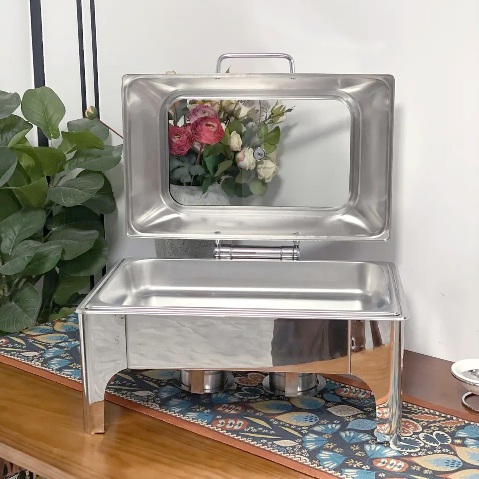 9L Hydraulic Chafing Dish with Window Catering Equipment Chafers Buffet Set Server Food Warmers for Commercial Restaurant Hotel