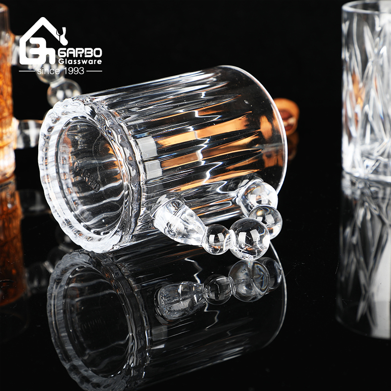 Glass Ice Bucket Set with Classic Engraved Wholesale Price 7PCS Glass Ice Bucket and Cup Set for Party Use Whiskey Drinking