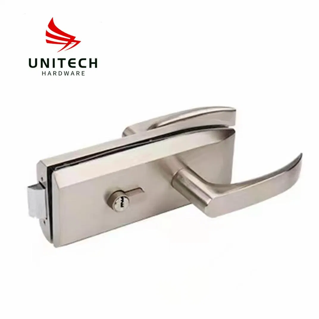 Stainless Steel Glass Door Central Door Handle Lock with Brass Cylinder