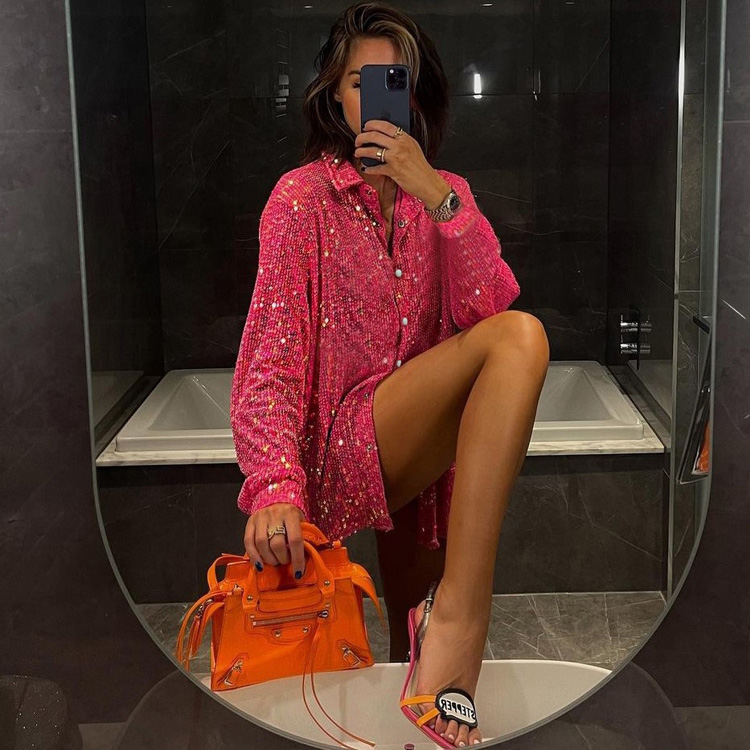 Рубашка женская однотонная с блестками нарядная