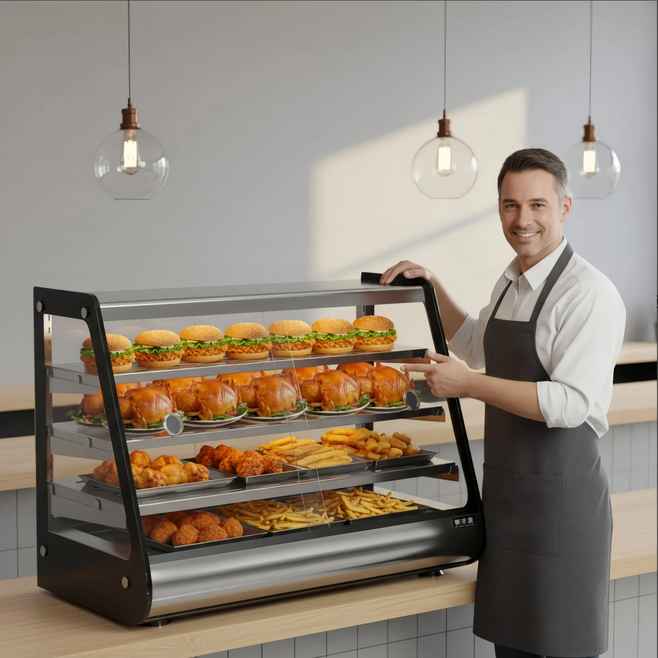 Stainless Steel Heated Food Display Cabinet Commercial Model for Fast Food Shop