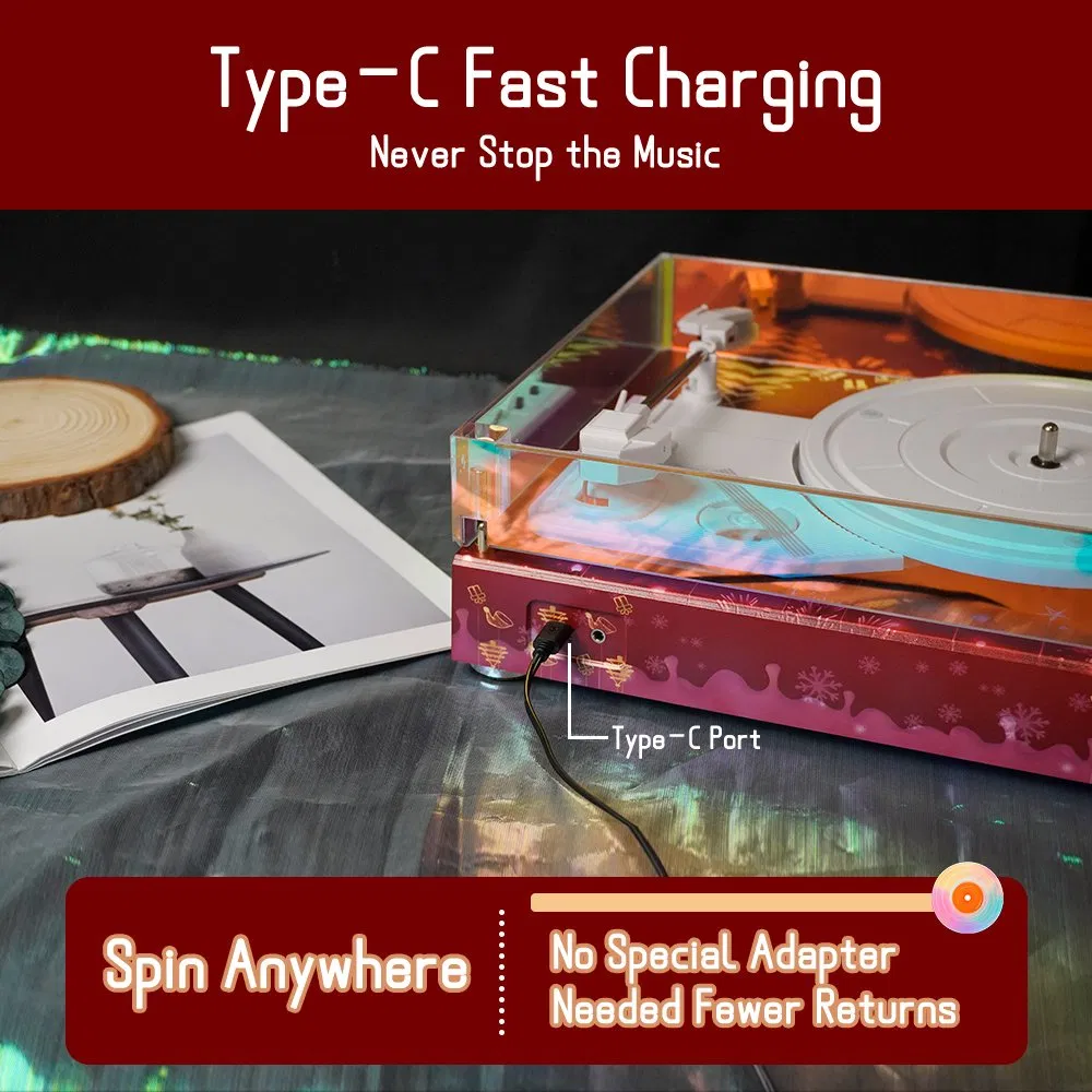 Hi-Fi Noise-Reduced Type-C Christmas Glossy Piano Paint Turntable Player Bluetooth Music Player Vinyl Lp Record Player
