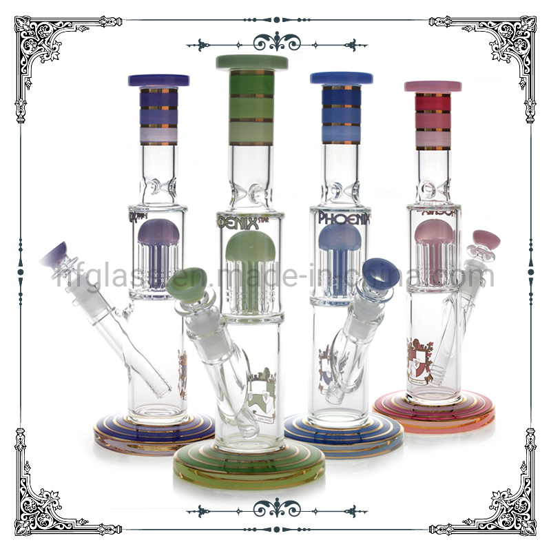Hookah 12 Inches 8 Arms Perc Straight Tube Mixed Colors Glass Smoking Water Pipe Wholesale