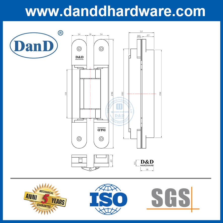 Fire Resistance Heavy Duy 180 Degree En1935 3D Adjustable Concealed Door Hinge