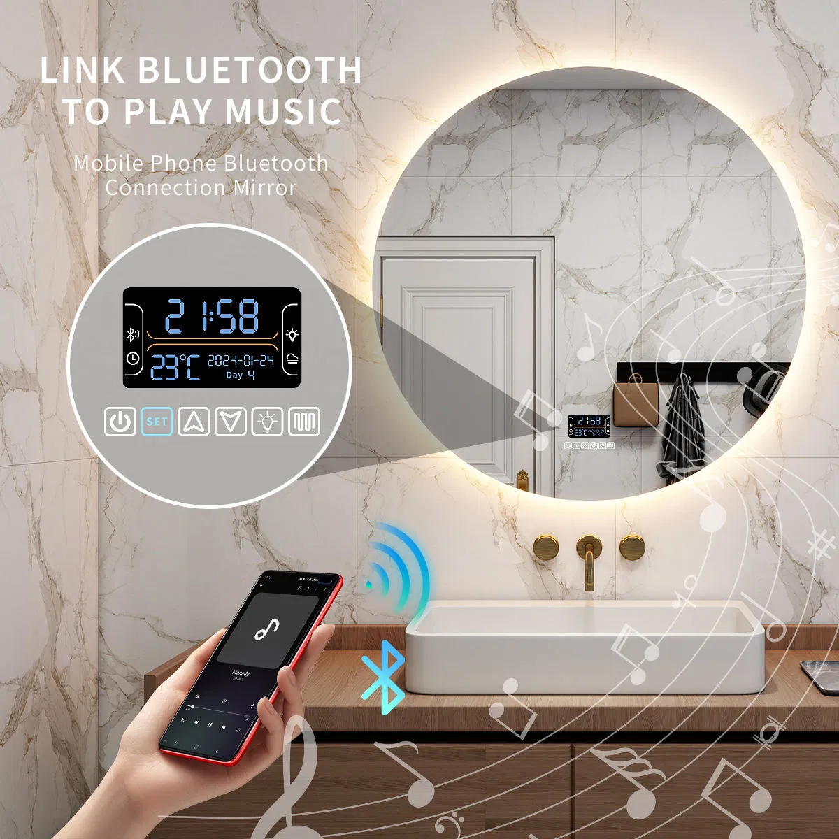 China Wholesale Digital Round French Luxury Smart LED Bathroom Mirror