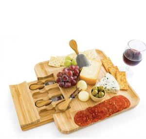 Бамбуковая сырная доска с выдвижным ящиком для приборов