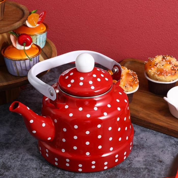 Эмалированный чайник для плиты с фарфоровой ручкой
